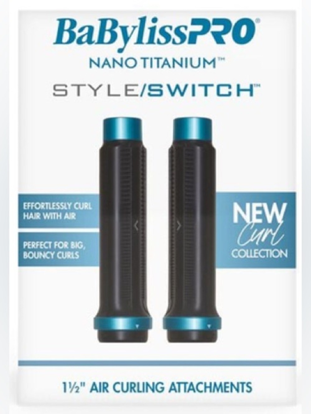 BaBylissPRO Nano Titanium Style/Switch 1½" Air Curling Attachments - Black/Teal